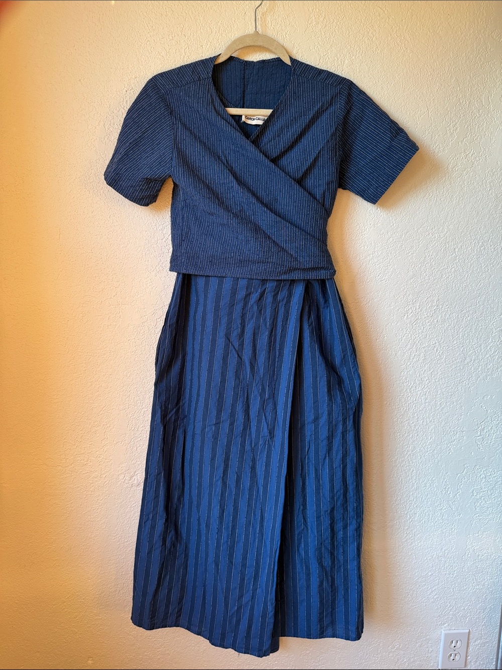Caron Callahan Navy Stripe Wrap Maxi Dress - Picture 5 of 13